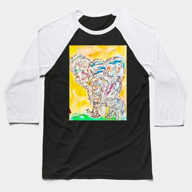 Scribble Elephants Baseball T-Shirt by Mr_Bentley